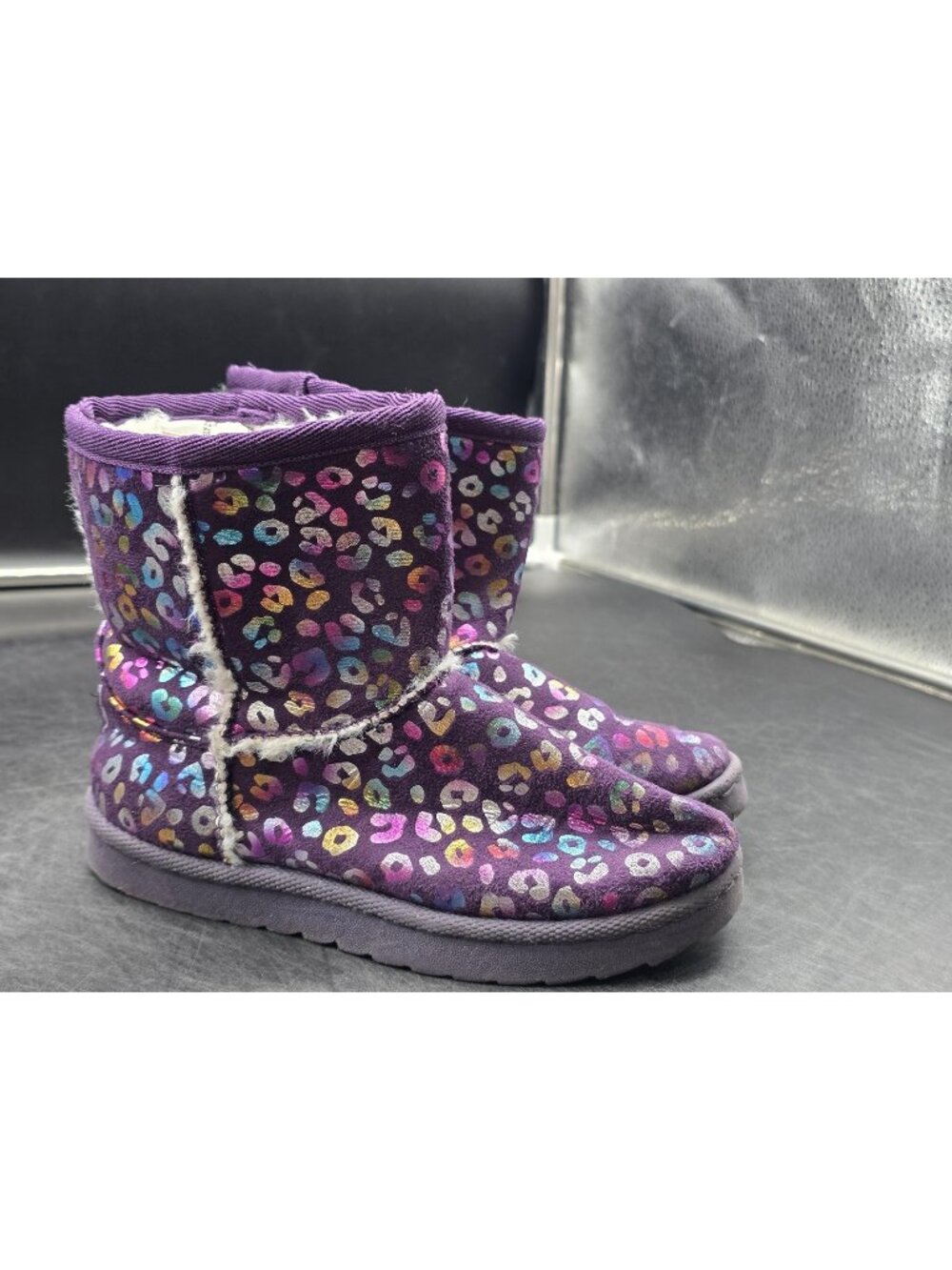 Lily & Dan Boots Girls Size 12 Purple Glitter Animal Print Fur Winter Stains